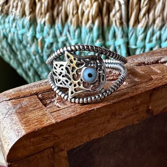 925 Sterling Silver Hamsa Ring - Picture 1 of 7